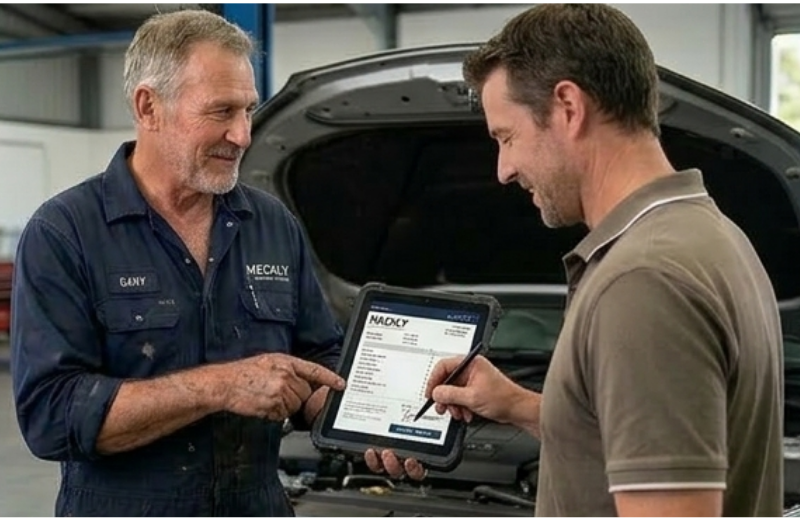 Mechanic getting signature or sending SMS quote